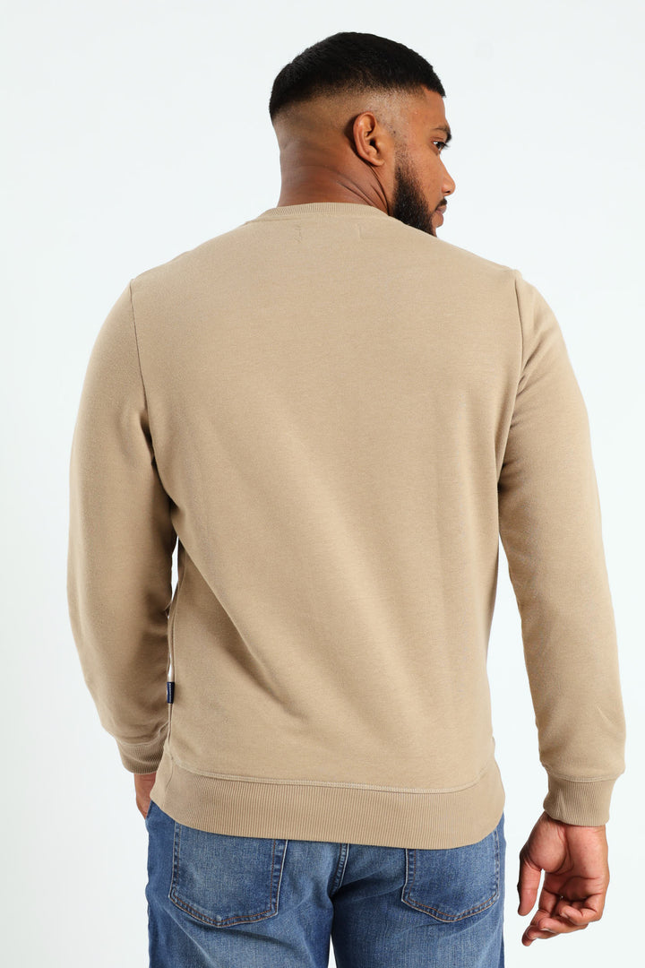 Plain Crew Fleece Sweat Top - Taupe