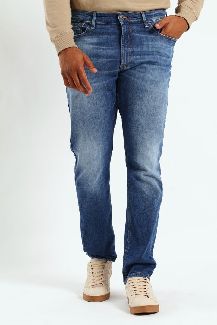 Mid Blasted Slim Jean - Mid Denim