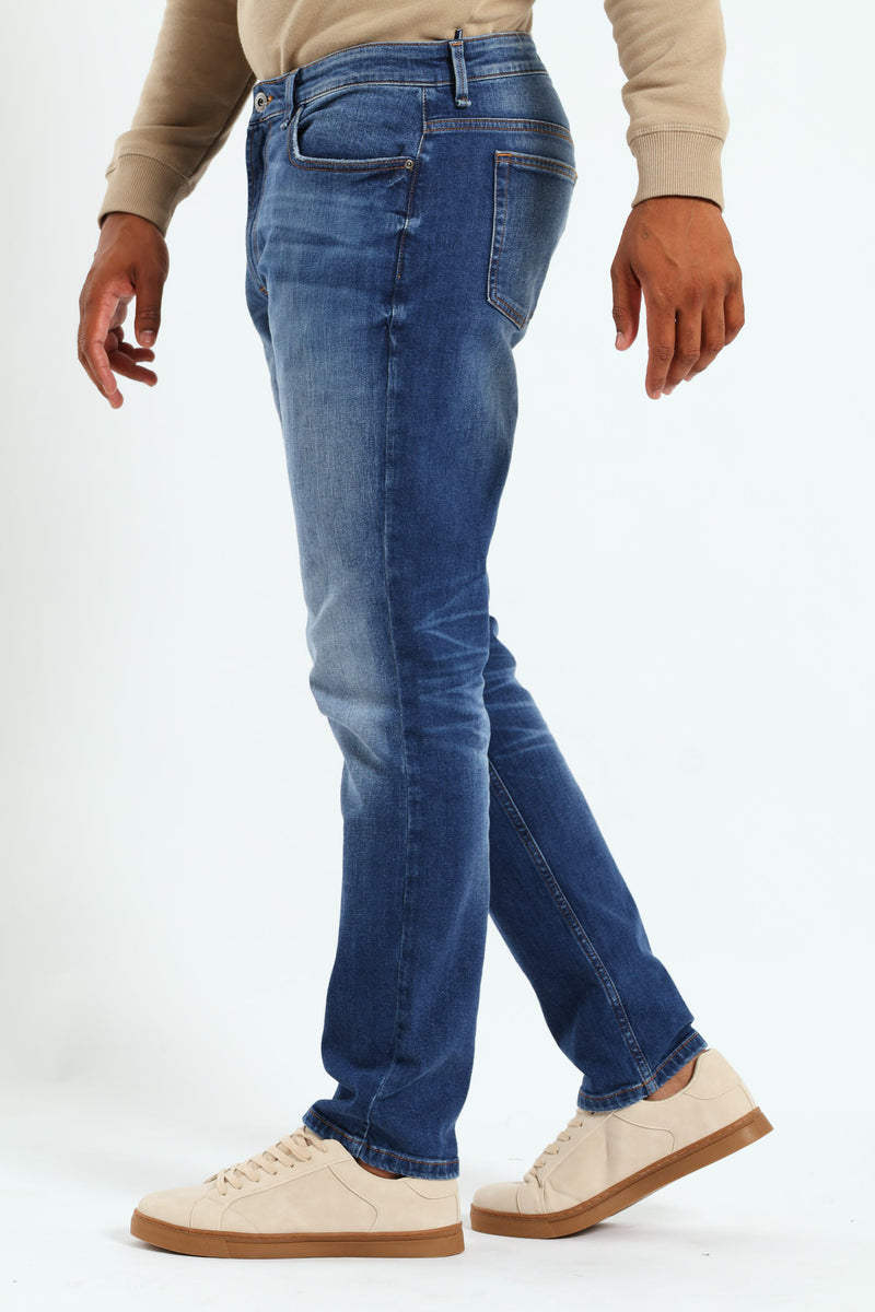 Mid Blasted Slim Jean - Mid Denim