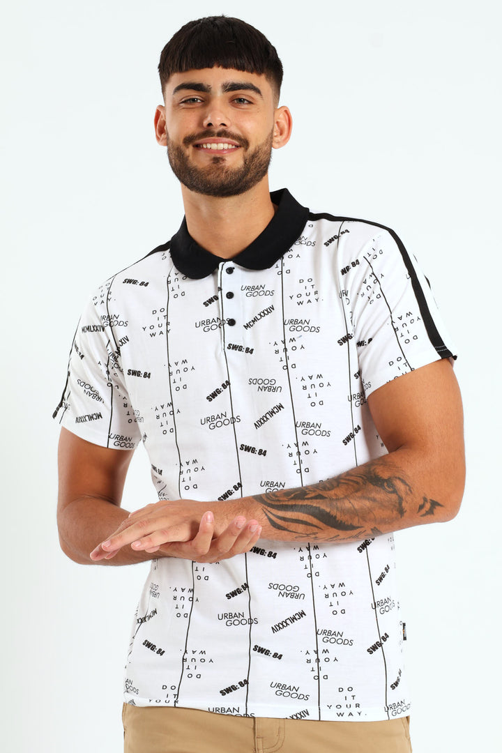 Short Sleeve Printed Golfer - White