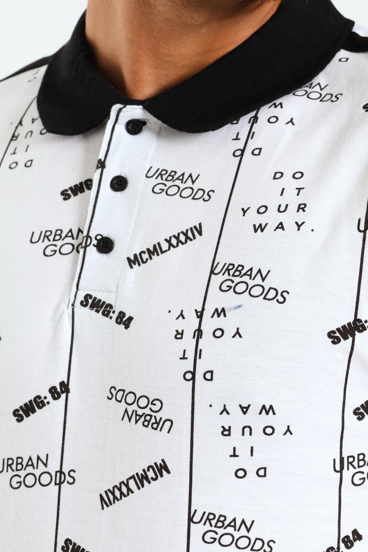 Short Sleeve Printed Golfer - White