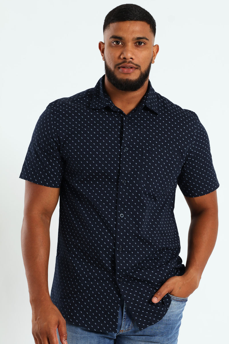 Minimal Geo Print Shirt - Navy