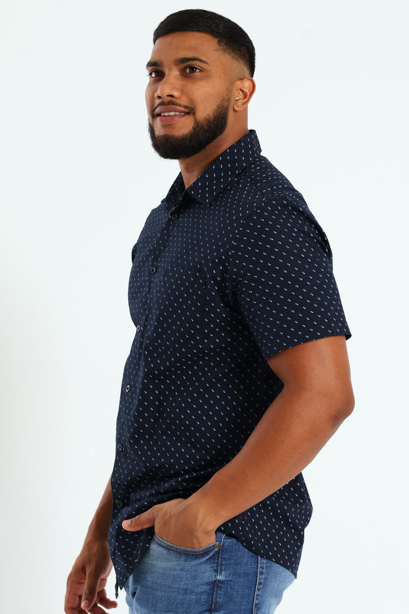 Minimal Geo Print Shirt - Navy