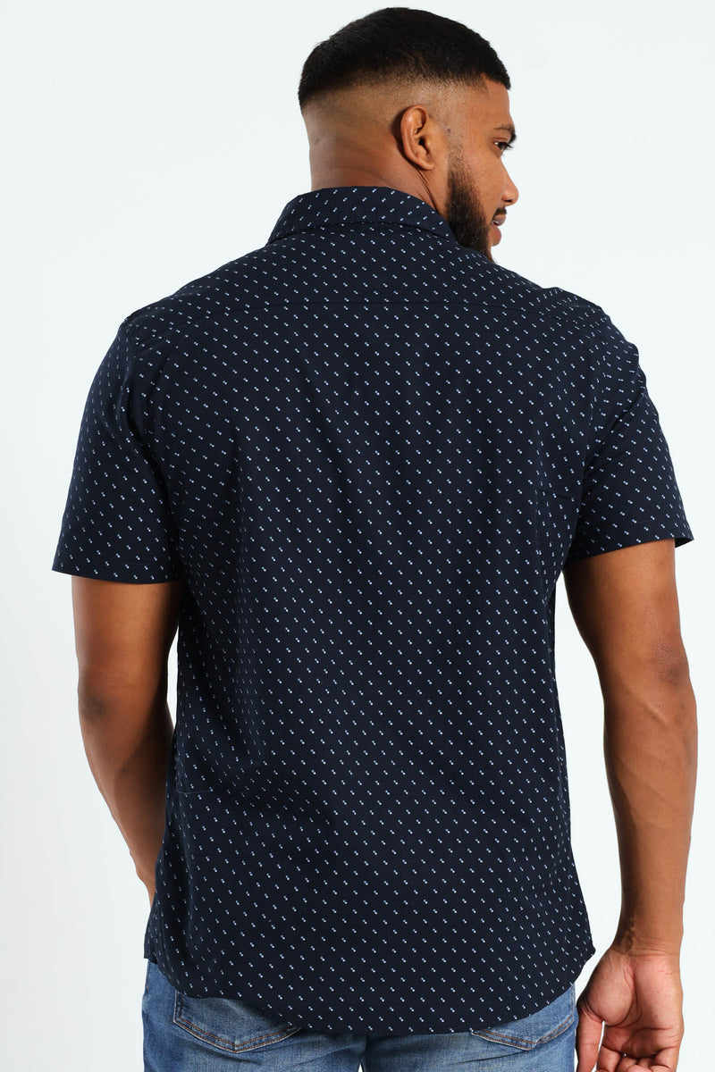 Minimal Geo Print Shirt - Navy