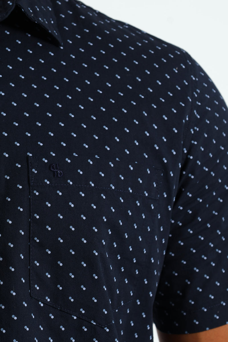 Minimal Geo Print Shirt - Navy
