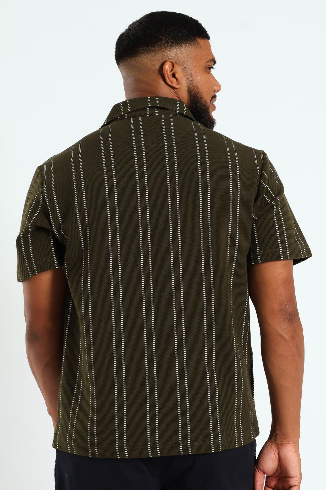 Stripe Knit Surface Interest Shirt - Green