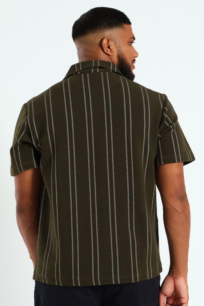 Stripe Knit Surface Interest Shirt - Green