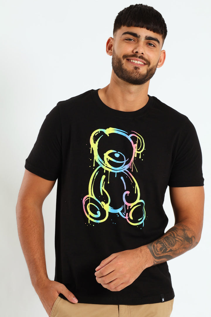 Multi Colour Bear Tee - Black