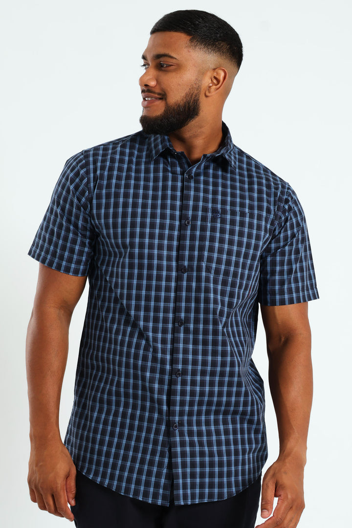 Short Sleeve Check Shirt - Navy