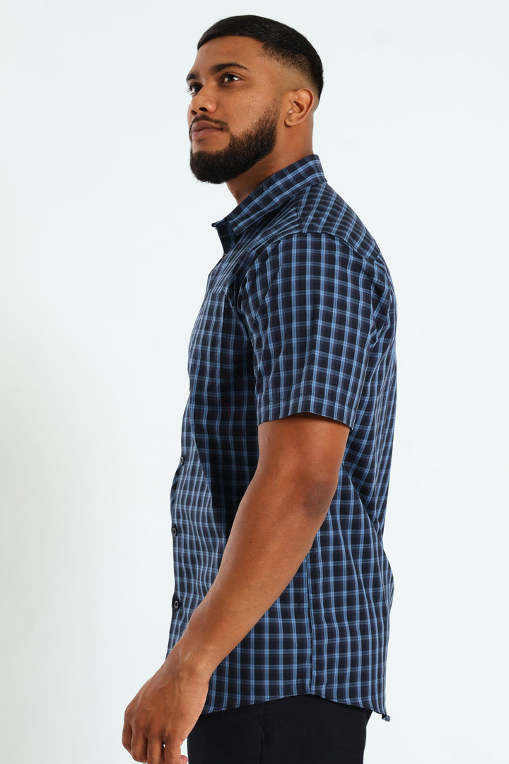 Short Sleeve Check Shirt - Navy
