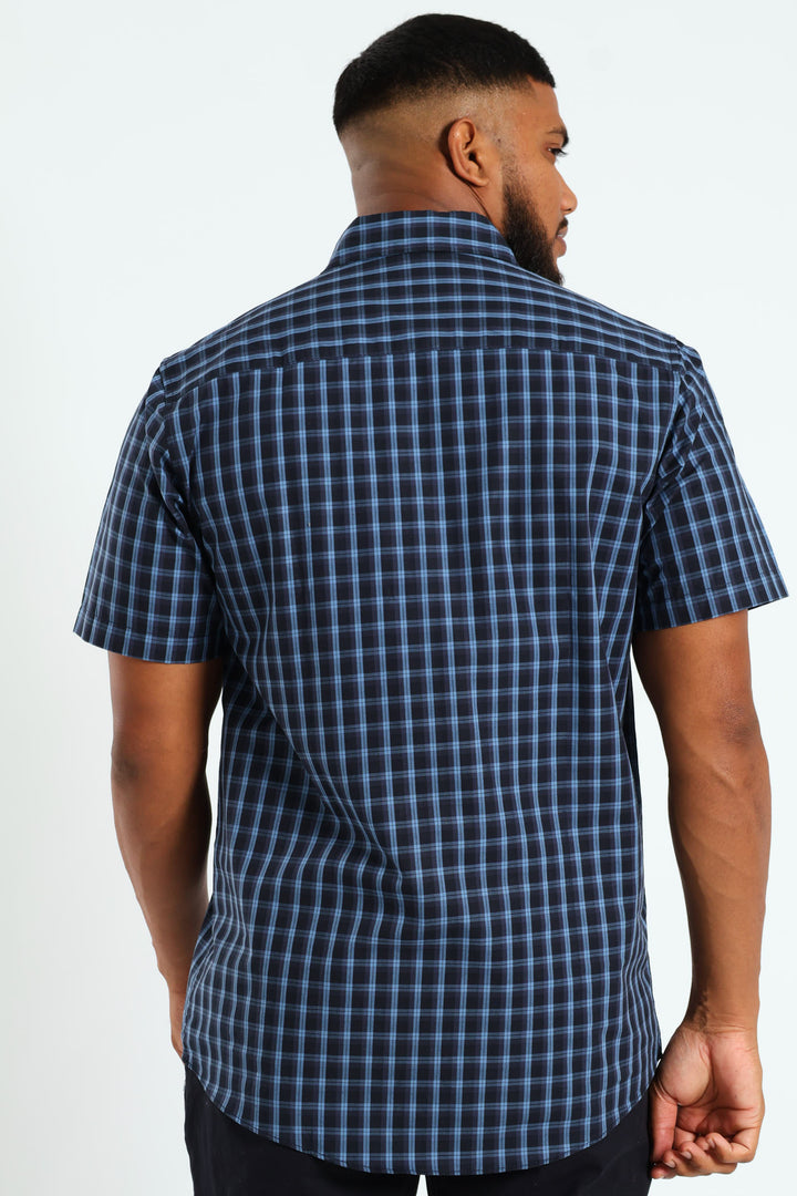 Short Sleeve Check Shirt - Navy