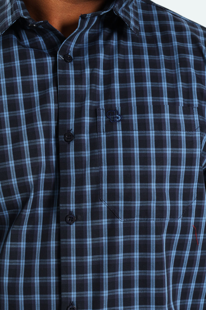 Short Sleeve Check Shirt - Navy