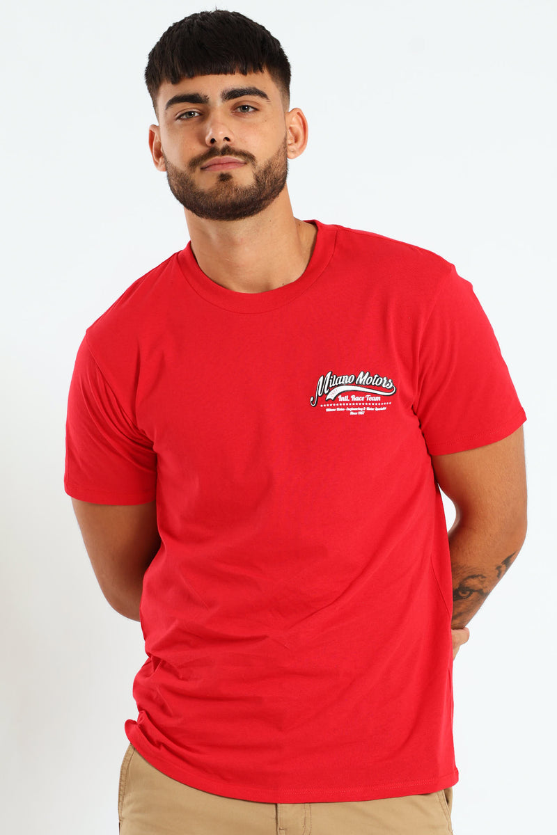 Race Car Front & Back Print Tee - Red