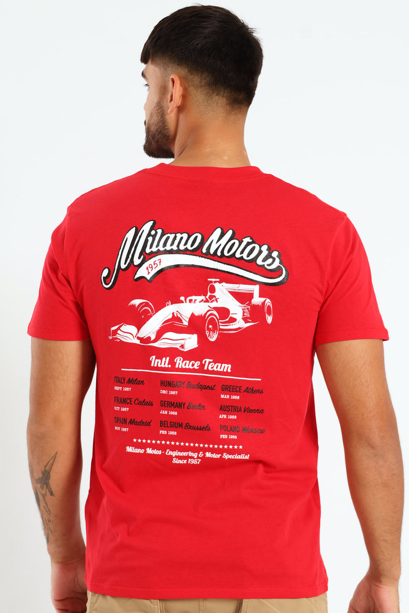 Race Car Front & Back Print Tee - Red