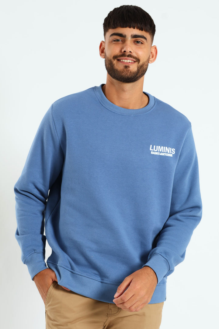 Luminis Front & Back Fleece Crew Top - Steel Blue