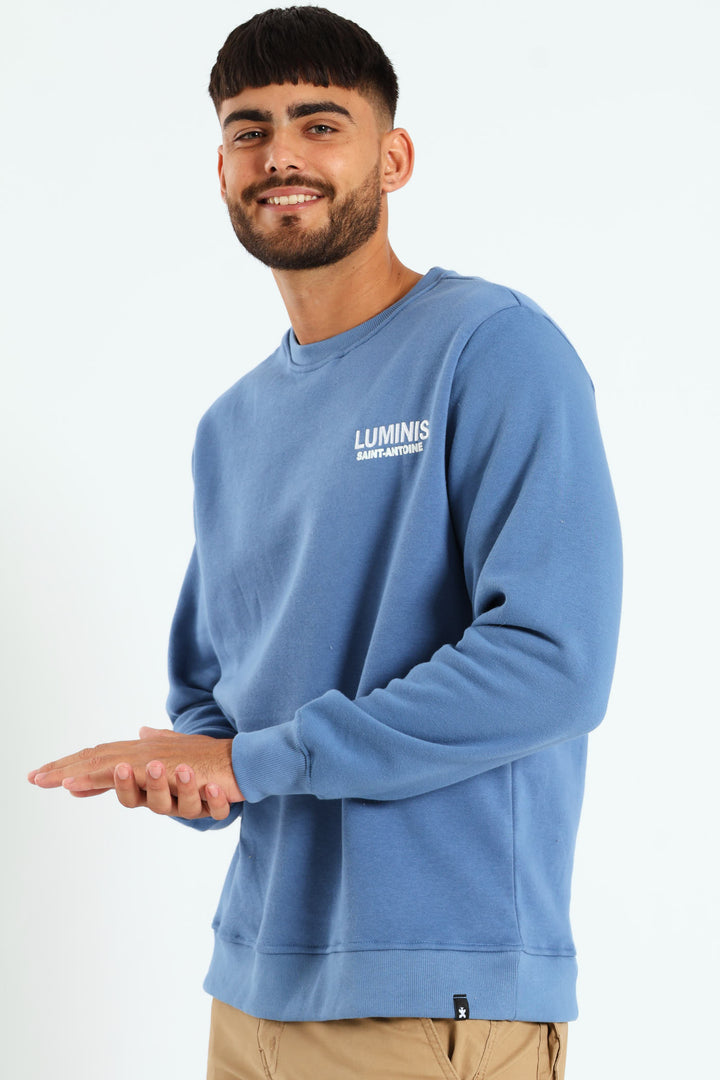 Luminis Front & Back Fleece Crew Top - Steel Blue