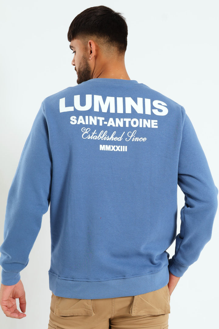 Luminis Front & Back Fleece Crew Top - Steel Blue
