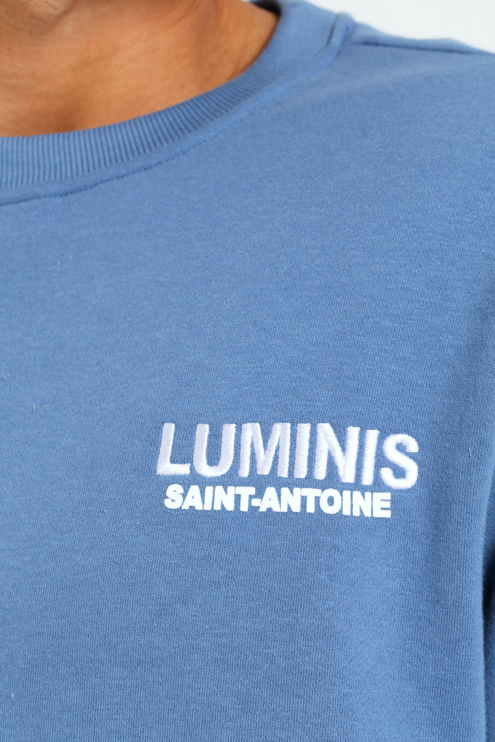 Luminis Front & Back Fleece Crew Top - Steel Blue