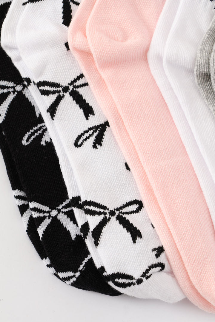 5 Pack Bows Mid Crew Fashion Socks - Black/Grey