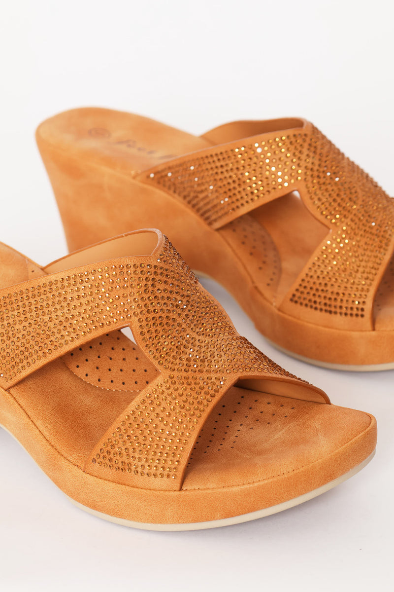 Diamante Clog Heel - Tan