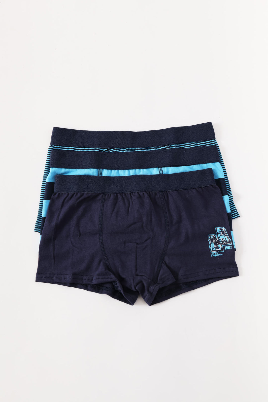 Boys 3 Pack Printed Stripe Boxers - Navy/Blue