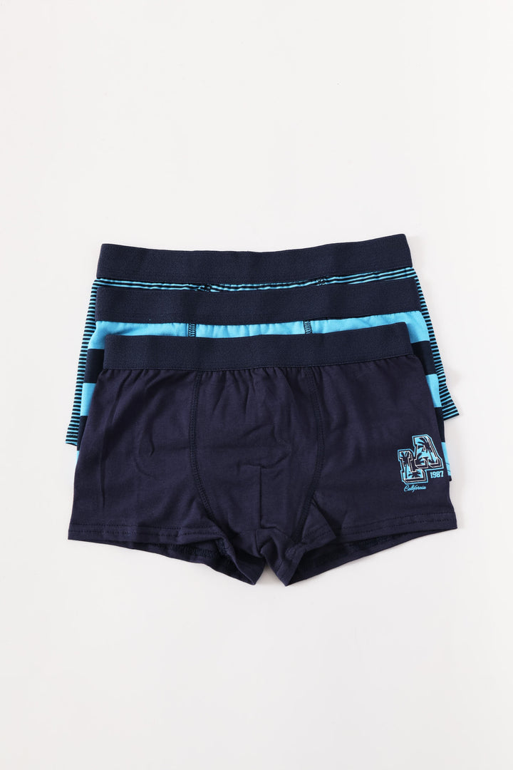 Boys 3 Pack Printed Stripe Boxers - Navy/Blue