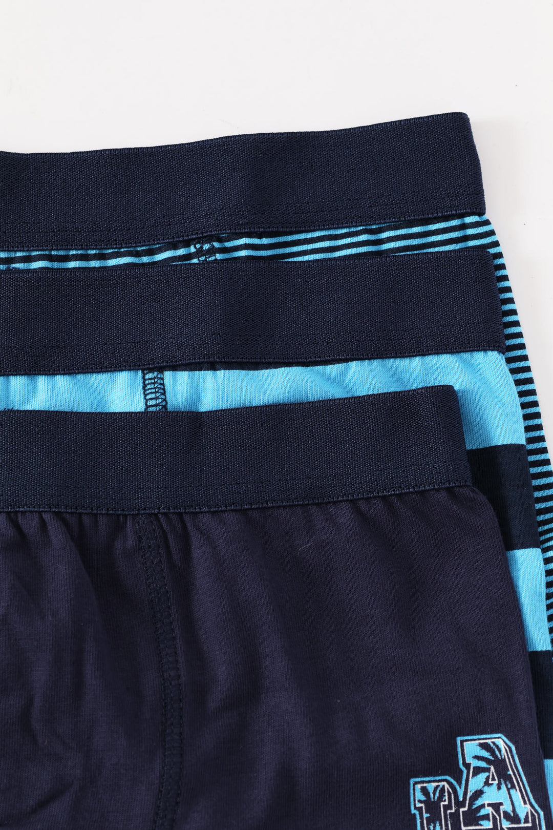 Boys 3 Pack Printed Stripe Boxers - Navy/Blue