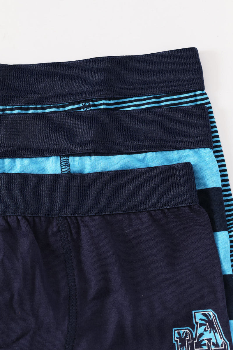 Boys 3 Pack Printed Stripe Boxers - Navy/Blue