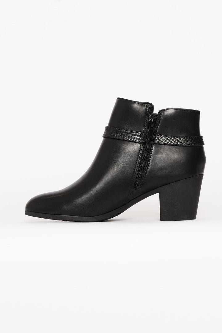 Belt Detail Western Ankle Boot - Black