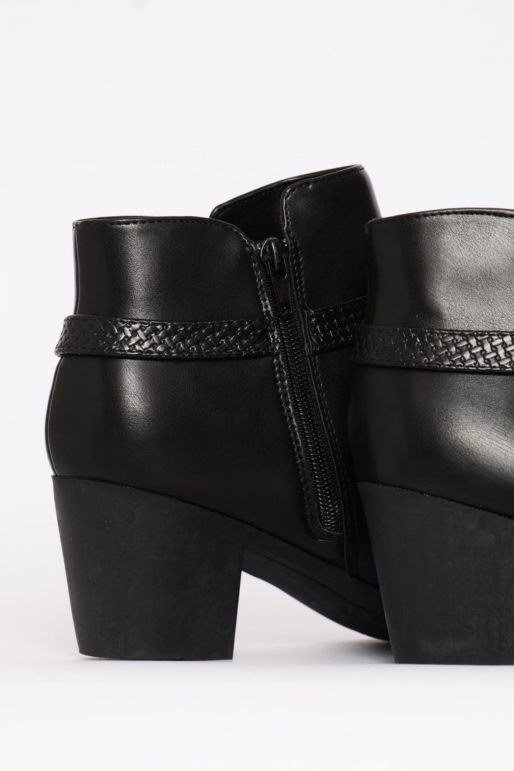 Belt Detail Western Ankle Boot - Black