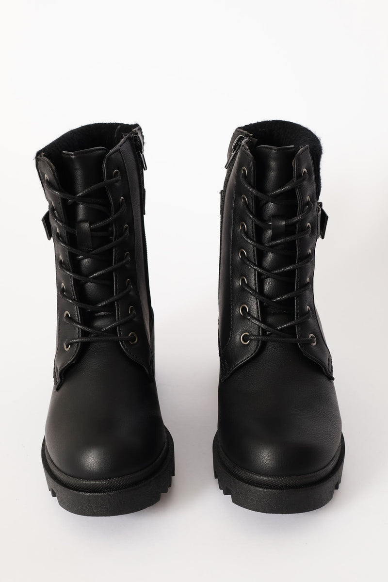 Sock Detail Trim Chunky Military Boot - Black