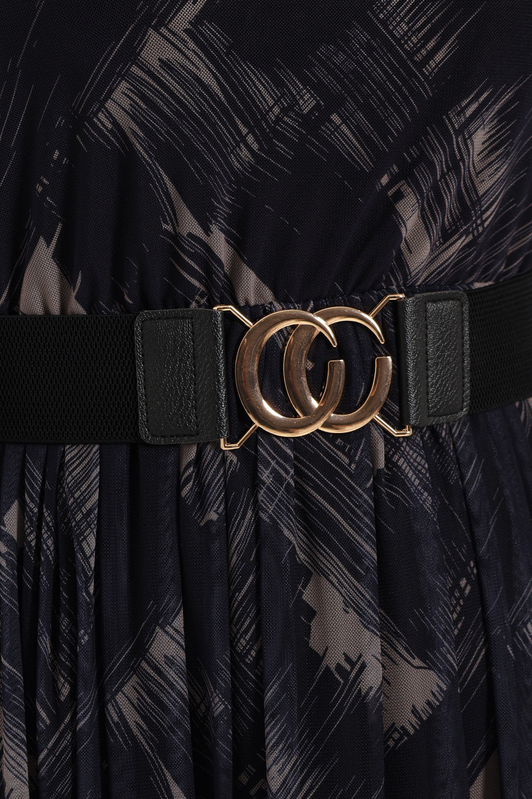 Pleated Belt Mesh Maxi Dress