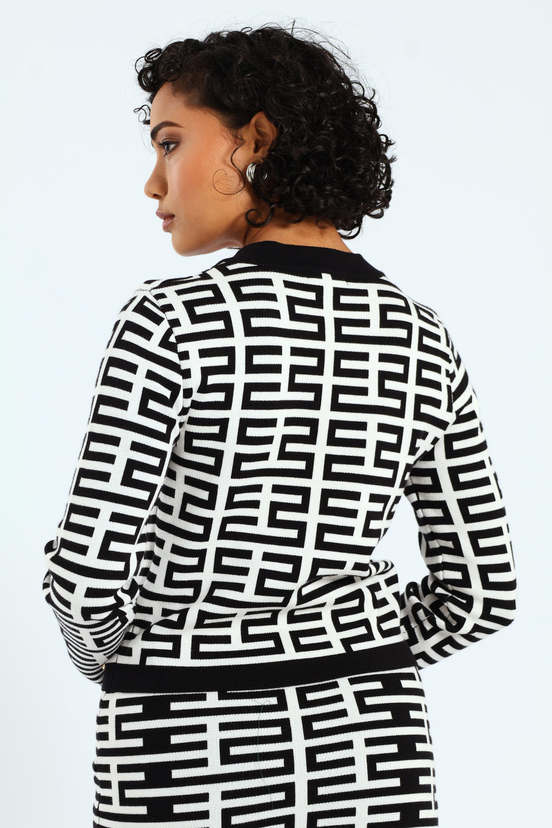 Patterned Knit Cardigan - White/Black