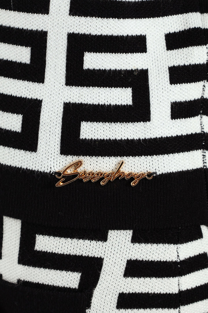 Patterned Knit Cardigan - White/Black