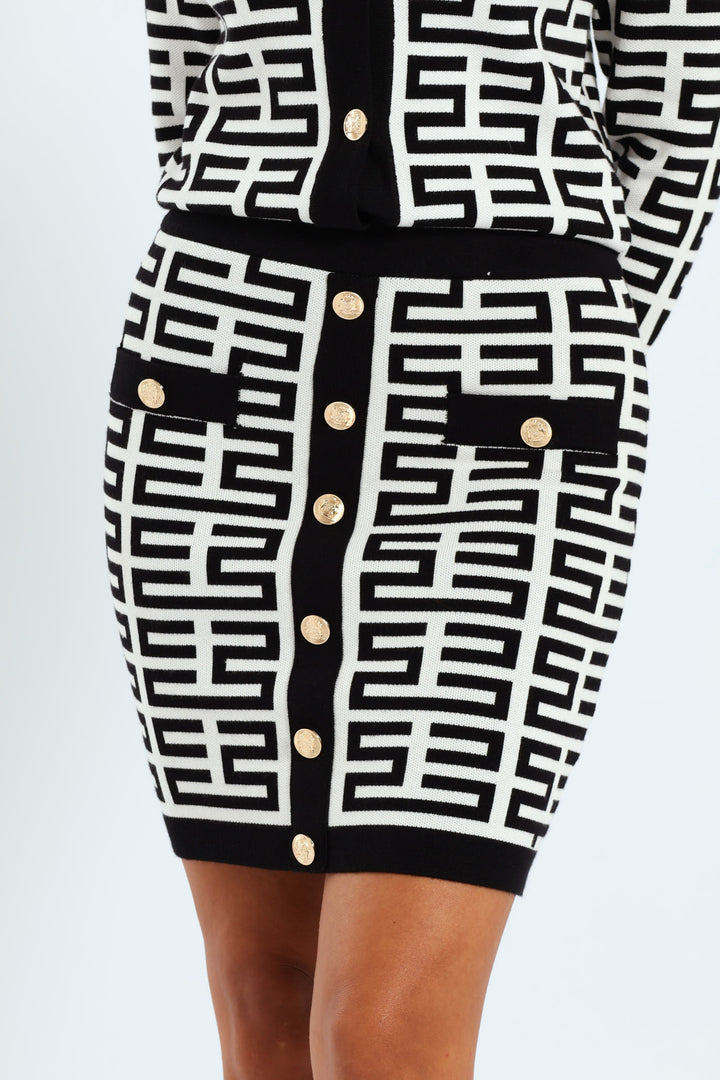 Patterned Knit Skirt - White/Black