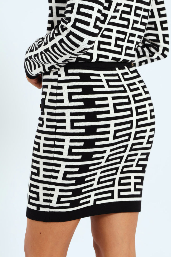 Patterned Knit Skirt - White/Black