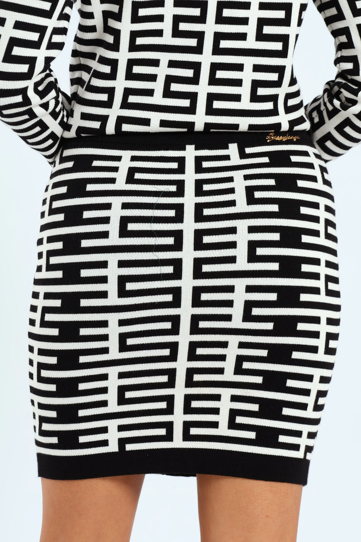 Patterned Knit Skirt - White/Black