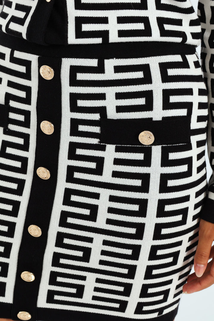 Patterned Knit Skirt - White/Black