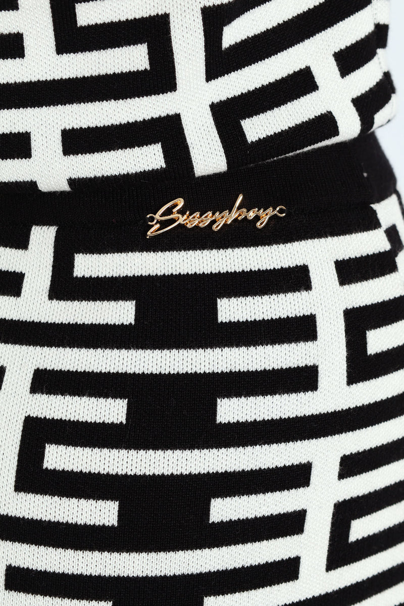 Patterned Knit Skirt - White/Black