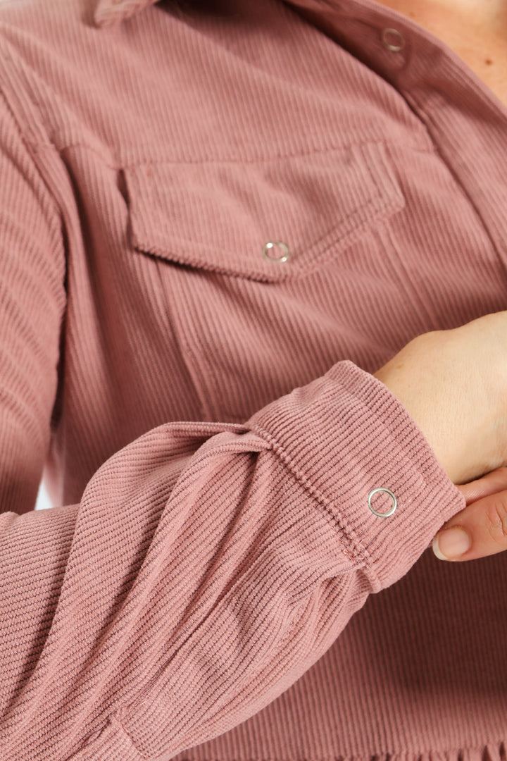 Double Pocket Tiered Corduroy Mini Dress