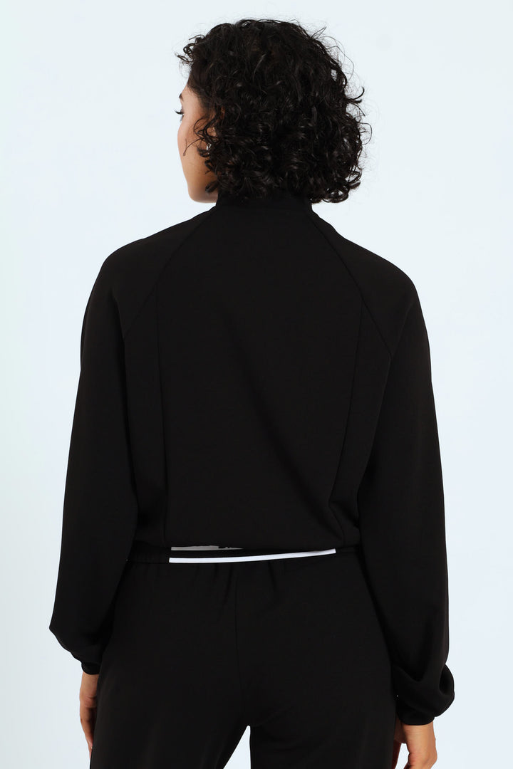 Sporty Cropped Jacket - Black