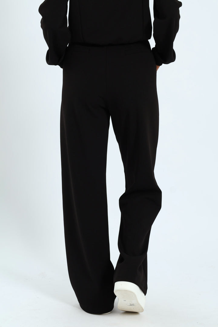 Sporty Wide Leg Track Pants - Black