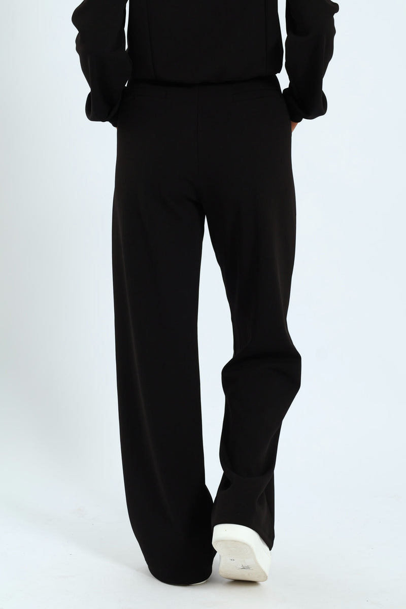 Sporty Wide Leg Track Pants - Black