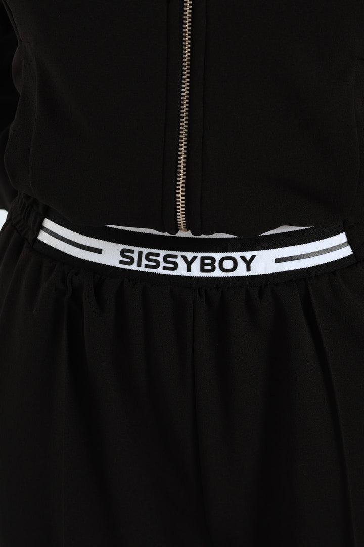 Sporty Wide Leg Track Pants - Black