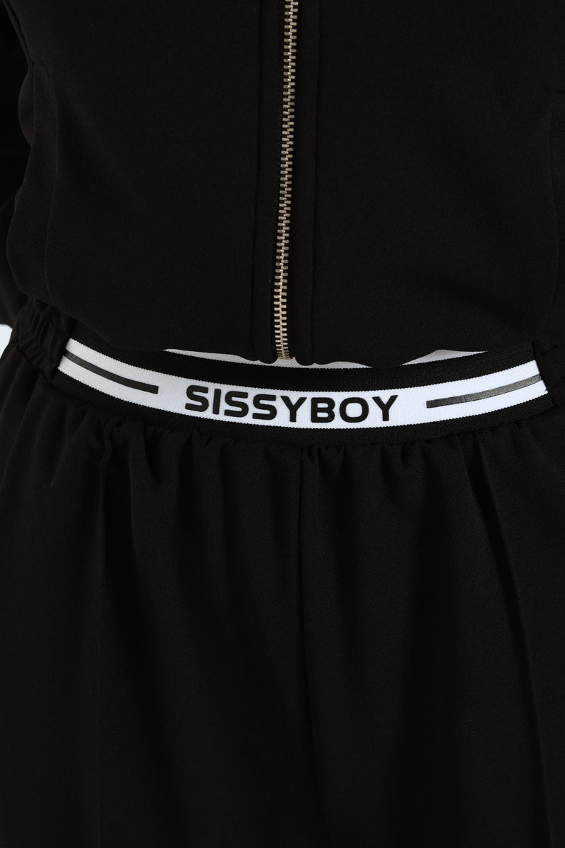 Sporty Wide Leg Track Pants - Black