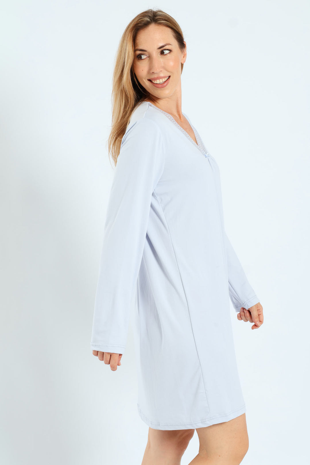 2 Pack Lace Detail Ditsy Floral Sleepshirts - White/Blue