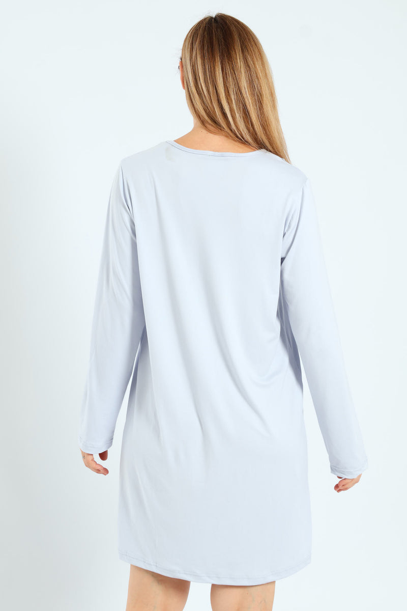 2 Pack Lace Detail Ditsy Floral Sleepshirts - White/Blue