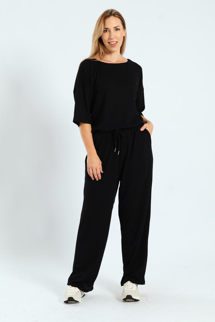 3/4 Sleeve Dolman Waffle Top - Black