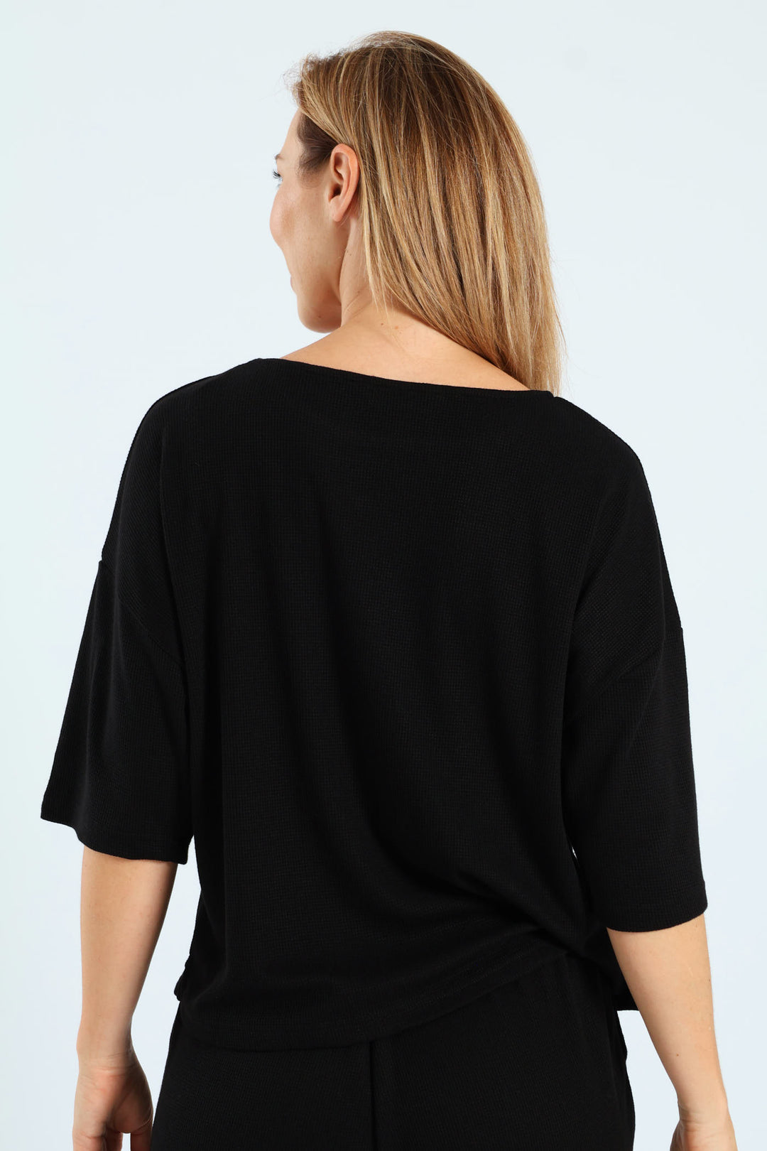 3/4 Sleeve Dolman Waffle Top - Black