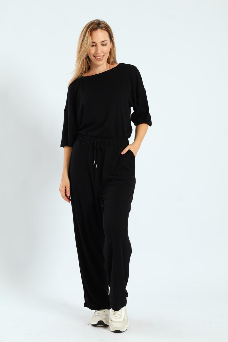 Waffle Jogger With Ties - Black